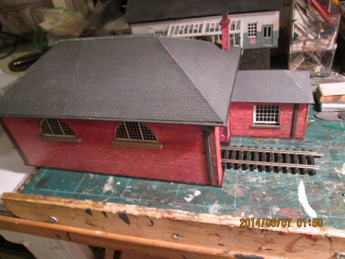 An overhead view of the shed showing the weigh office window facing the wagon entry/exit point a weighbridge would be added under the track