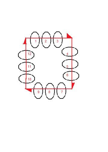 This is the first unit of the three bead square. Note the direction of the arrows. This is your needle path.