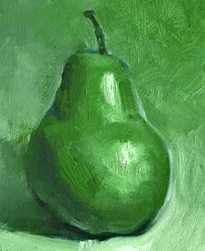 Another student canvas (without the value scale) of a pear. It's compliment will be a red pear on the second half of the canvas.