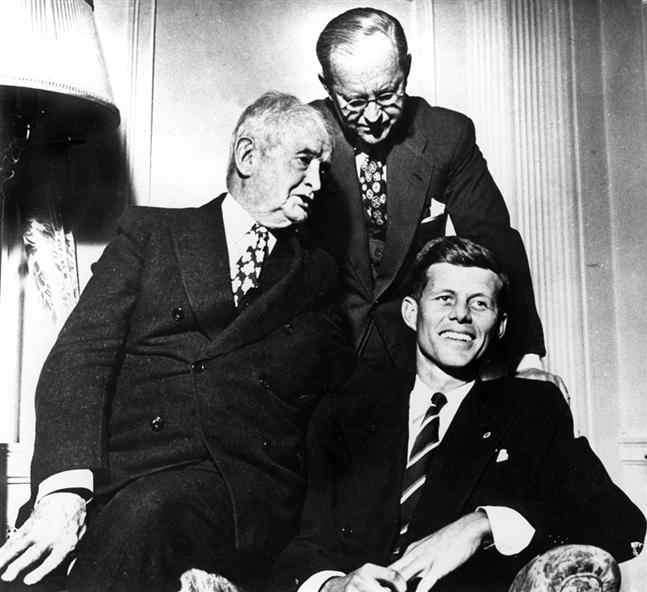 3 Generations of Kennedys: John Francis "Honey Fitz" Fitzgerald (left), his son-in-law Joe Kennedy (standing) and his grandson John Fitzgerald Kennedy (seated) photo courtesy of historyguy.com