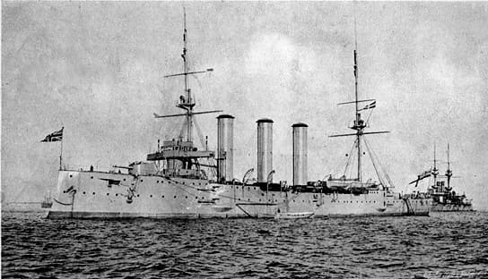 HMS Monmouth was one of the early naval casualties of WW I. She was sunk with all hands in the Battle of Coronel, off the Chile coast, November 1914. Naval fleets of the day were coal-powered. Image courtesy Wikimedia Commons.