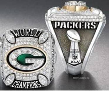 XLV 2011 Green Bay Packers Ring - "G" logo made up of 13-diamonds, 92 diamonds - one diamond for every year GB has been in existance