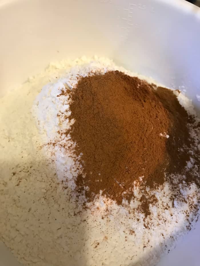 Mix the flour, baking powder, baking soda, salt, cinnamon, allspice and nutmeg. Stirring them together in a separate bowl helps to fully incorporate the dry ingredients into the wet without over mixing the batter.
