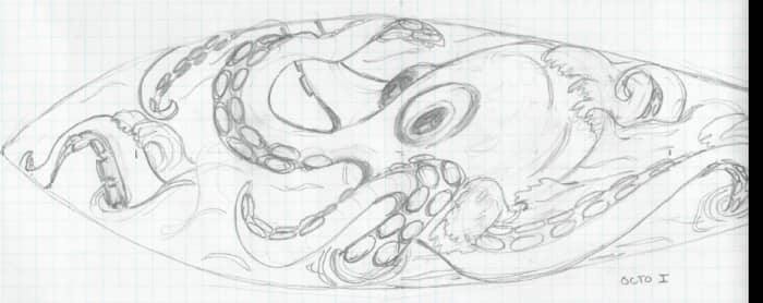 I measured the board, then drew a pencil sketch to figure out composition, gesture and the like.