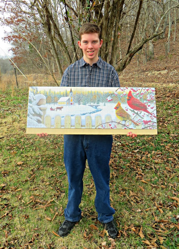 This beautiful Master Pieces "White Crimson Morning" has 1,000 pieces, and was completed by Grantley Waters, and me in the Fall of 2015 it is over three feet wide ...