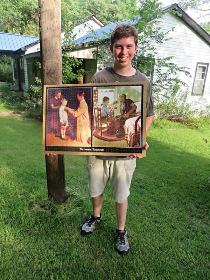 Grantley Waters finished up his Norman Rockwell jigsaw puzzle, this is a fun thing to do to beat the summer time heat wave