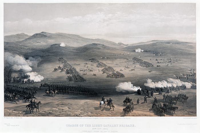 Charge of the light cavalry brigade, 25th Oct. 1854, under Major General the Earl of Cardigan - 1 March 1855 - Library of Congress - William Simpson artist, E. Walker, lithographer. Accessed: http://en.wikipedia.org/wiki/File:Charge_of_the_Light_Brig