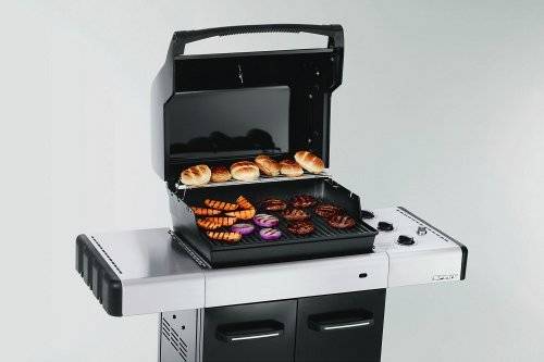 Weber Spirit barbecues come standard with porcelain coated steel cooking grates and a one year warranty. Most clients will purchase stainless cooking grates one year later.
