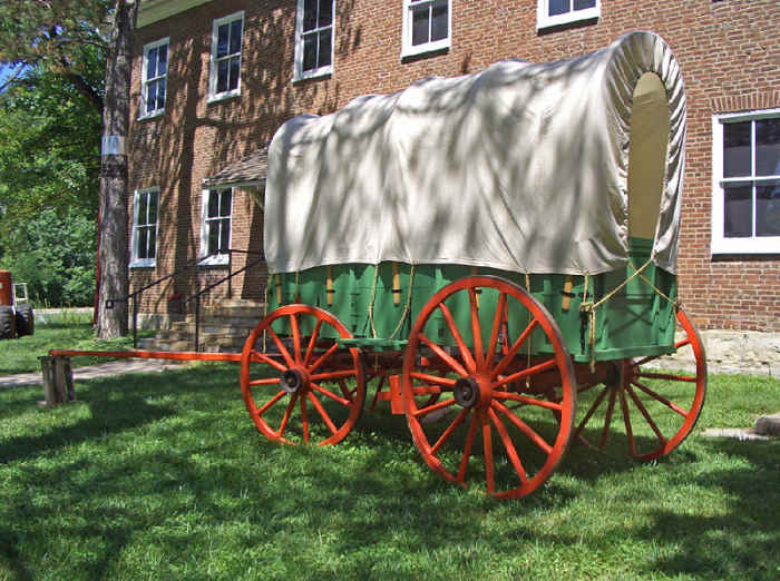 At the Shawnee Methodist Mission, this is a Conestoga wagon at the East Building and all comprise a US National Historic Landmark.