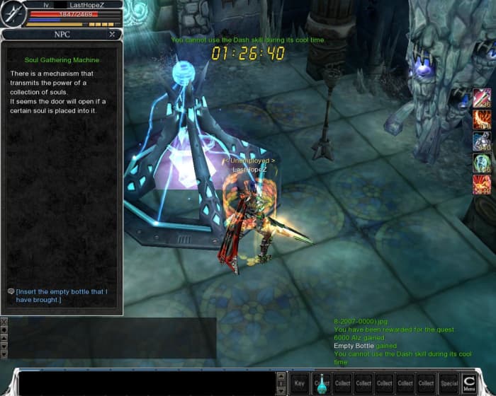 Click the Soul Gathering Machine. You need to get 3 type item from 3 different kinds of mobs, that is Ice Ghoul Warrior, Ice zombie Lady and Ice Babayaga