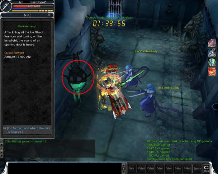 After killing the required Ice Ghoul Warrior, go back where the Anelion spawn place and click the broken lamp (Near the place where you previously click the lion statue).