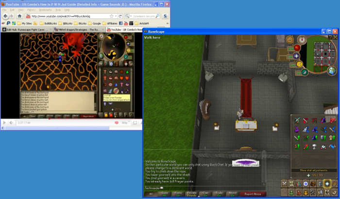 Screen on max resolution; Minimized Youtube window showing video; Minimized Runescape window to practice in