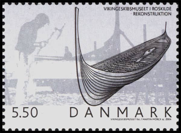 Danish stamp commemmorating the location of three ships at Skuldelev, sunk to prevent Harald's fleet landing in Roskilde Fjord