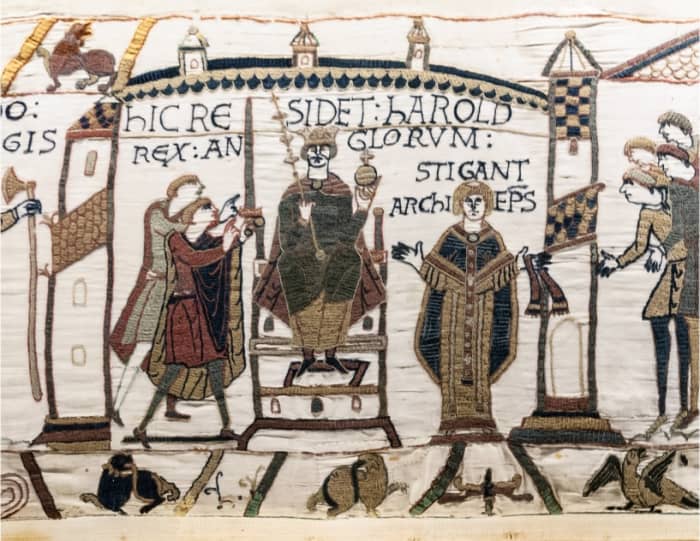 The Bayeux Tapestry version of Harold's crowning, January 1st, 1066 by modern calendars
