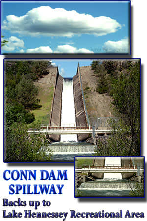 Conn Dam backs up to Lake Hennessey. This is where the water supply for Napa, California is contained. Pictured here is the Conn Dam Spillway in action.