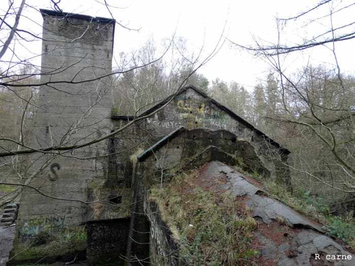 The view from the back (south side) shows the mine adit roof where it slopes to the hillside
