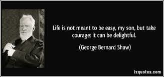 This is a quote from the play-writer, George Bernard Shaw; Life is not meant to be easy, my son, but take courage it can be delightful.