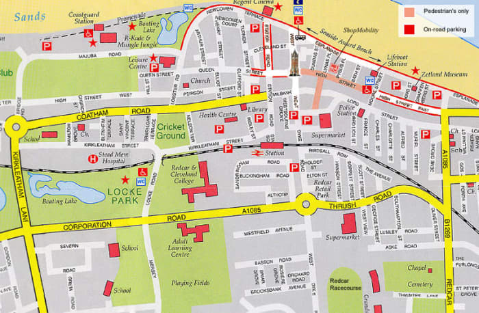 A modern plan of the borough of Redcar, showing the pedestrian area on the High Street