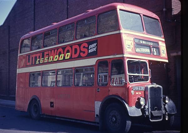 1950s United bus at Middlesbrough awaiting driver for Redcar and Saltburn service 73. The bus station at the east end of the High Street was a hub for services to Middlesbrough, Saltburn, Eston, Guisborough and beyond