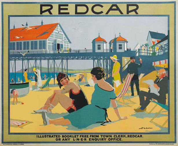 Pre-WWII Teen Scene on Redcar Beach with the ill-fated pier behind. This was in the heyday of seaside hols, ice creams, tea tents, Punch'n'Judy, candy floss, comics (walking, talking kind, that entertained the grown-ups with double-entendre)