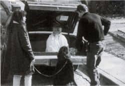 Ginny jumps in the trunk to practice Zoe's scene. Zoe was supposed to scratch at the trunk of the car.