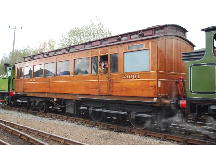 North Eastern Railway Inspectors' Saloon seen here in LNER livery - often taken out by 'Aerolite', the twice-converted tank locomotive (on the right in this image) which can be seen in the National Railway Museum, York