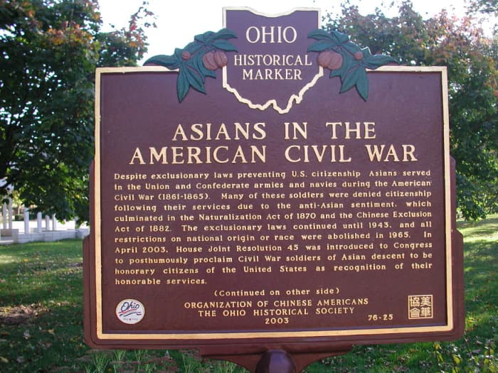 Despite exclusionary laws preventing U.S. citizenship, Asians served in the Union and Confederate armies and navies during the American Civil War (1861-1865).