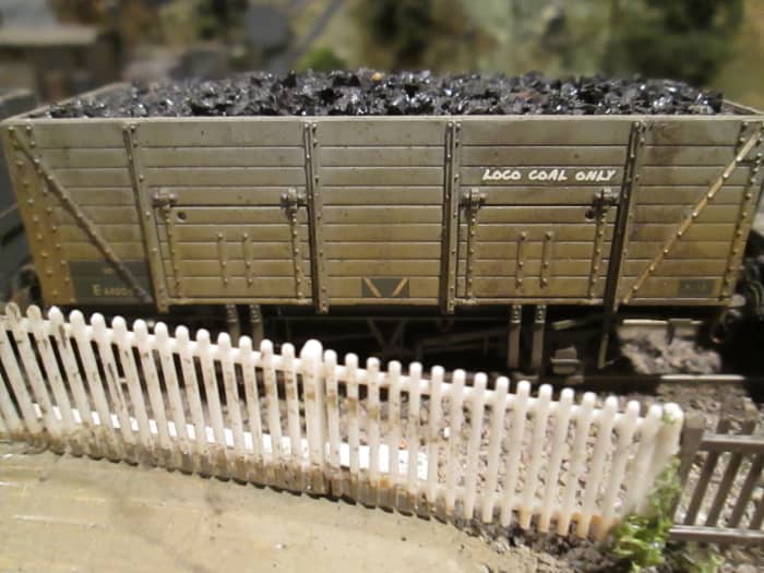 Off-the-shelf loco coal wagon with load, finished in BR grey with early ownership transfers and designation strips, 'Loco Coal Only'