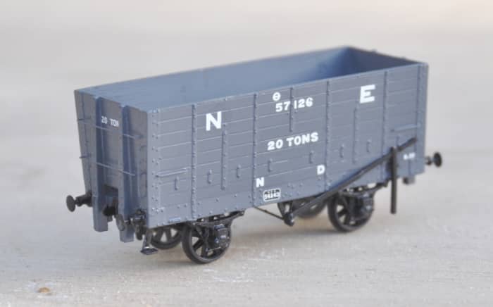 On towards the end of the 19th Century in the same region, the North Eastern Railway introduced a large fleet of timber 20 ton hoppers for mineral traffic - this is the Slaters 7 mm kit with regional (Northern Division) identification decals