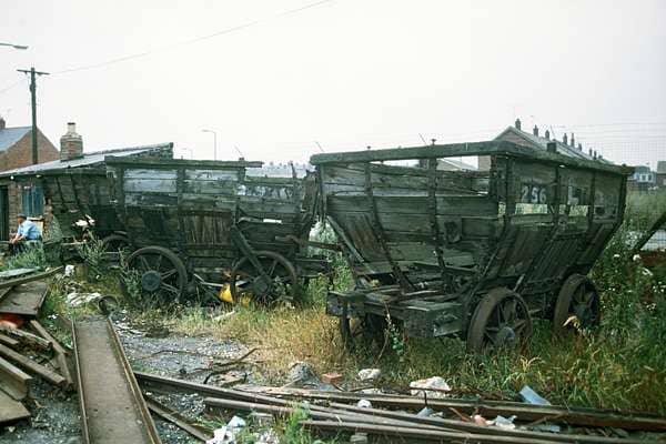 Derelict Londonderry Railway chaldron wagons seen at Seaham, County Durham in North Eastern England