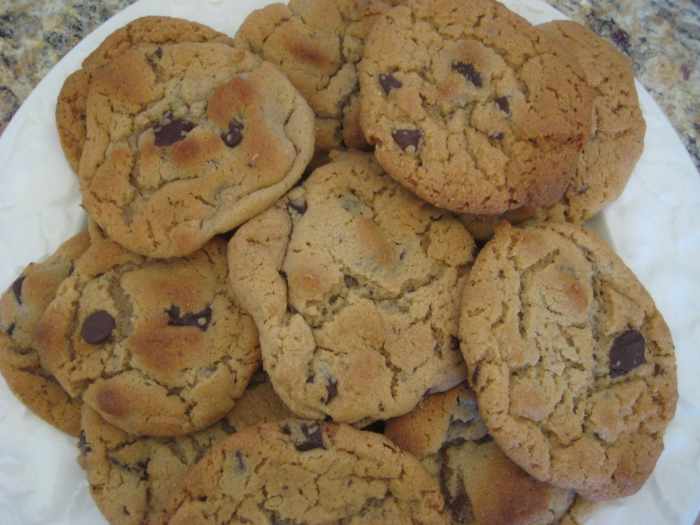 These are made from the same peanut butter cookie dough, but have chunks of semi-sweet chocolate mixed in. My husband and kids put these in the oven, and didn't bother shaping them with a fork.