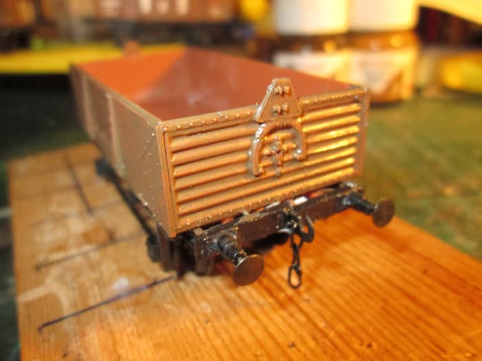 The long view of the uncompleted model above. Floor 'planks' will be painted a faded creosote colour to show wear and tear. Timber sides and corrugated steel ends.
