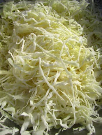 In This Photo You Can See What The Cabbage That Goes In Your Sauerkraut Should Look Like. The Cabbage Must Be Shredded Very Fine In Order To Work Properly.