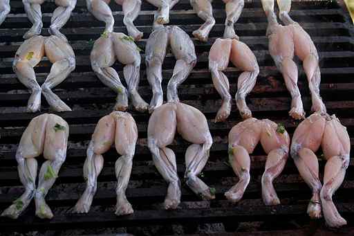 Seasoned Frog Legs Being Grilled before Eating.
