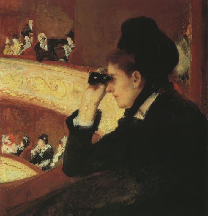 "In the Loge," by Mary Cassatt, 1879, oil on canvas. Museum of Fine Arts Boston.