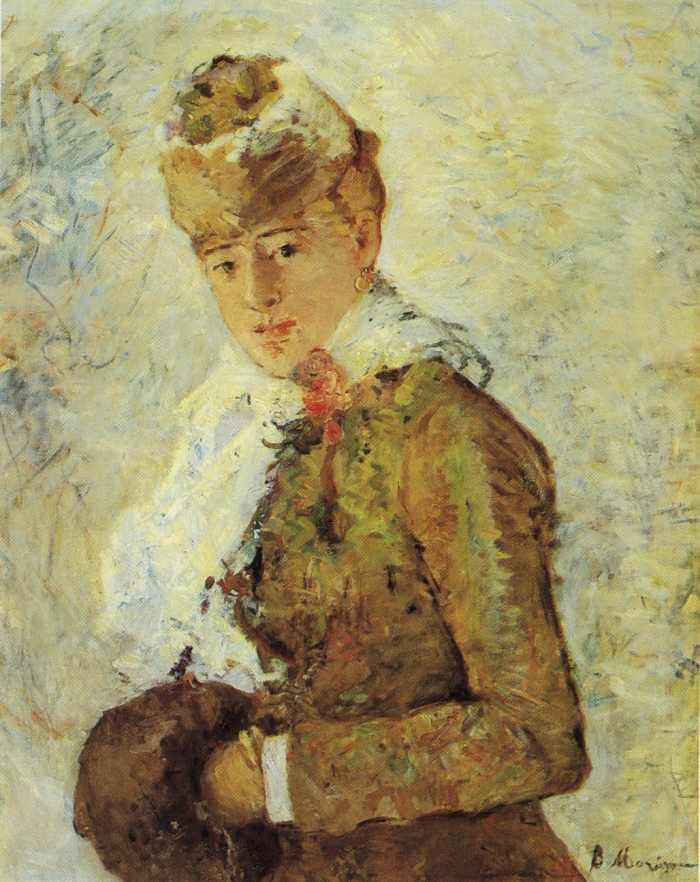 From a postcard of "Woman with a Muff" ("Hiver") by Berthe Morisot, 1880, oil on canvas, The Dallas Museum of Art. Photographer: unknown.