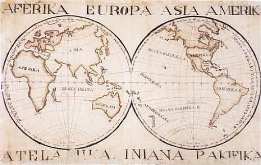 Map of the world 1832 created by David Malo