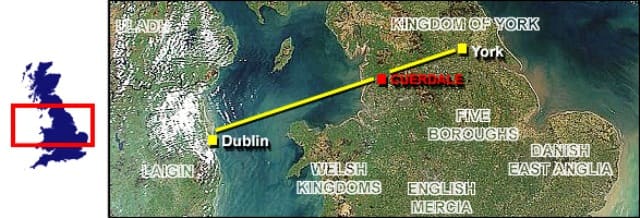 This is the likely passage the owner(s) of the Cuerdale hoard may have taken, the destination being York. For some reason the journey may have been broken, leading to the hoard being left near the north-west coast