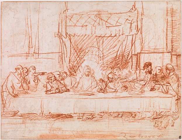 The Last Supper, After Leonardo da Vinci. circa 1635. Red chalk on paper. 36.2 × 47.5 cm (14.3 × 18.7 in). New York City, Metropolitan Museum of Art.