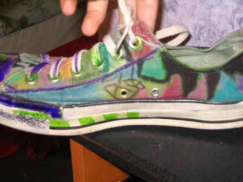 Simply doodling on your sneakers with marker during class can result in fabulous abstract designs.