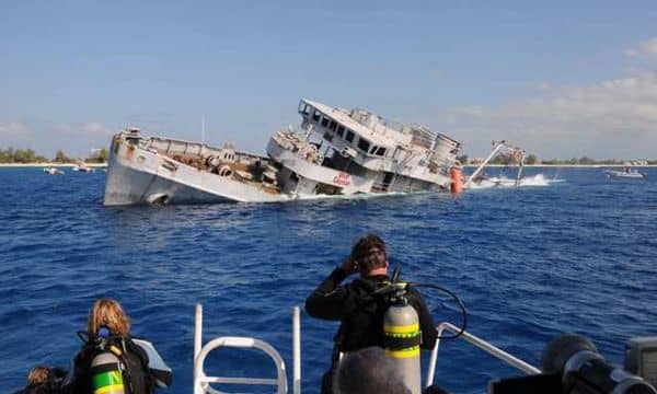 Ships that have lived out their useful life are routinely scuttled (immoderately destroyed) for various purposes. This one became part of an artificial reef.