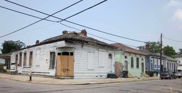 A run down and possibly dangerous neighborhood.