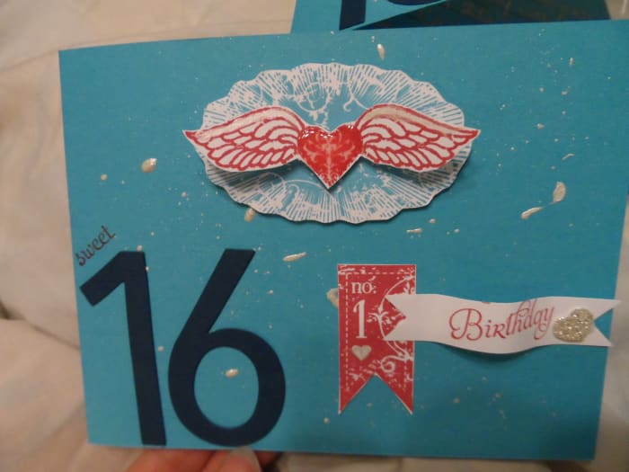 Stampin Up handcrafted party invitation with heart and wings theme.