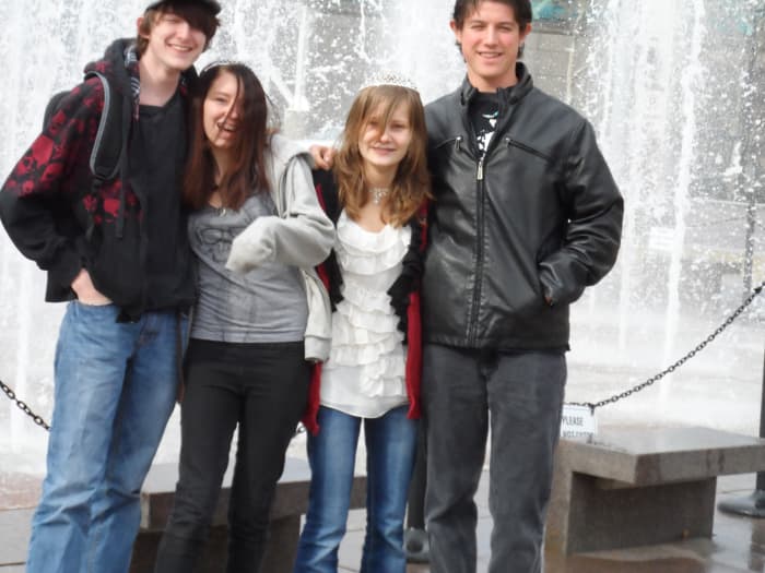 My daughter is the shortest one, standing between her best friends.