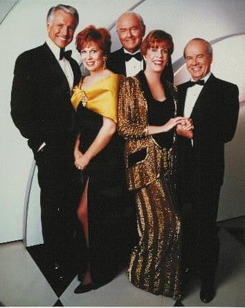 The Carol Burnett Show cast from left to right; Lyle Waggoner, Vicki Lawrence, Harvey Korman, Carol Burnett and Tim Conway