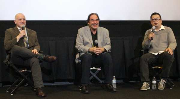 From left: RogerEbert.com editor Matt Zoller Seitz, film director Oliver Stone and Alamo Drafthouse Denver General Manager Walter Chaw. Photo by John Moore for the DCPA NewsCenter.
