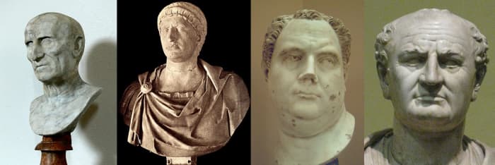 Galba (June AD68-Jan 69), Otho (Jan AD69-Apr 69), Vitellius (Apr AD69-Dec 69), and Vespasian (Dec AD69-79), the Four emperors in the civil war.