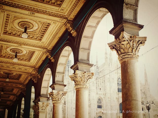 Colonnade with Corinthian pillars at the Palazzo dei Portici Settentrionali