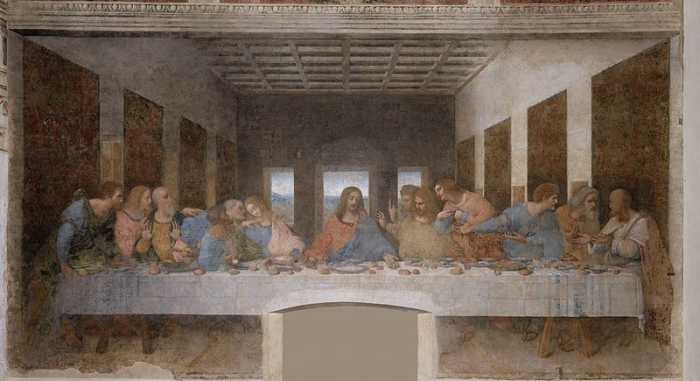 The Last Supper painted by Leonardo da Vinci, the most famous religious painting ever painted. It hangs at the convent of Santa Maria della Grazie in Milan, Italy.