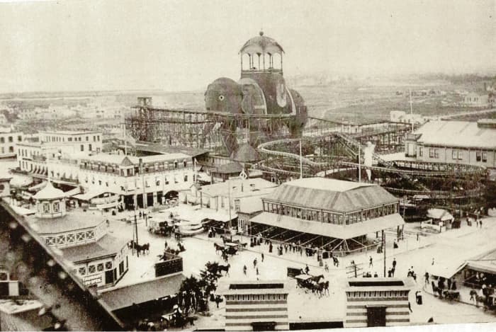 The Elaphant Hotel was one of the first attractions built at Coney Island, and helped set the tone for the attractions that followed. In later years a roller coaster was built around it.